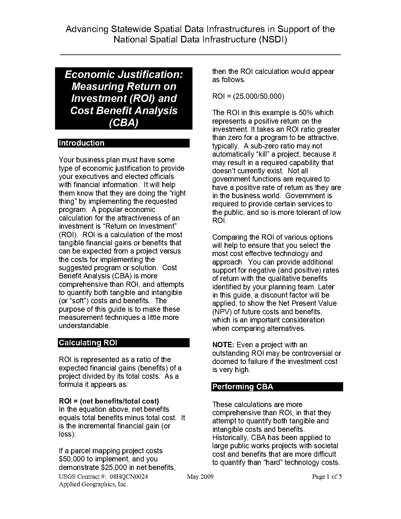 cost and return analysis example