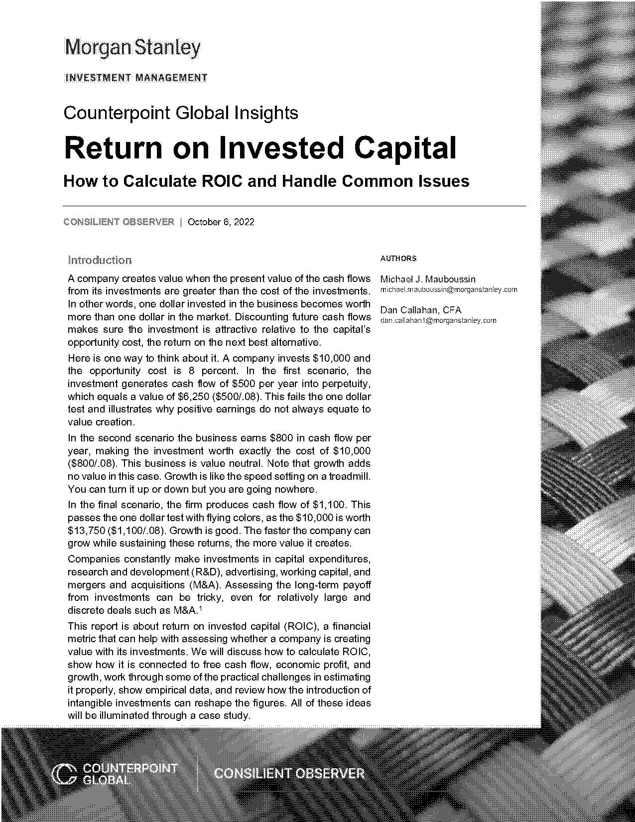 cost and return analysis example